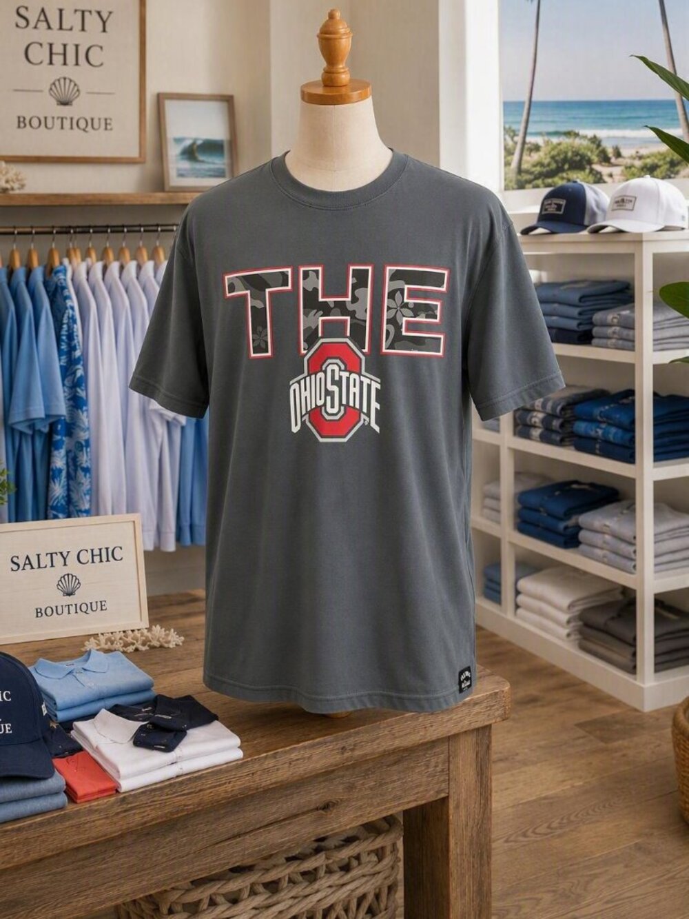 THE Ohio State Men's Short-Sleeve Graphic Tee - Camo Gray with Red Accent